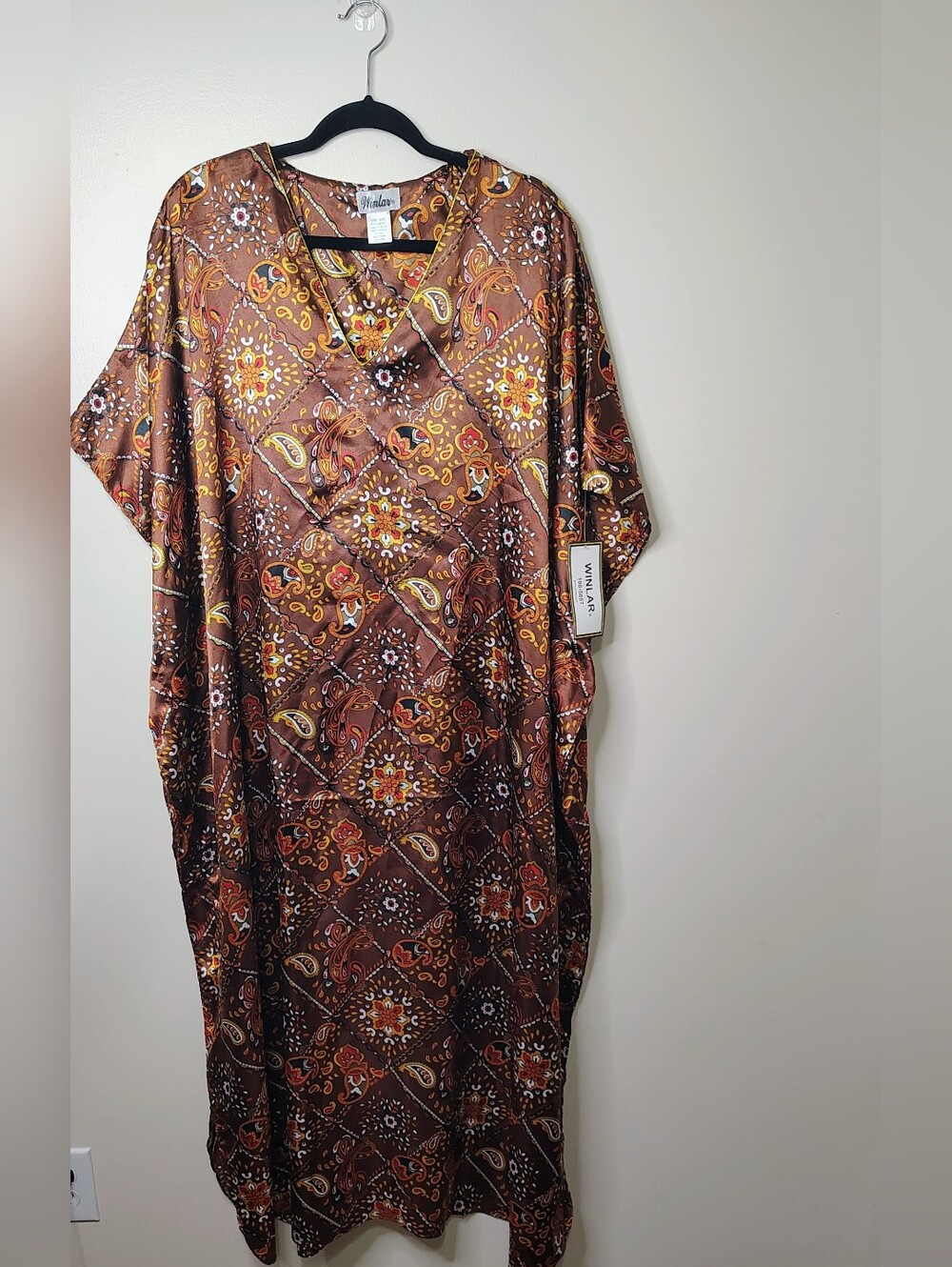 Winlar NWT One Size Brown Paisley Caftan Kaftan Maxi Cover Up Resort Dress